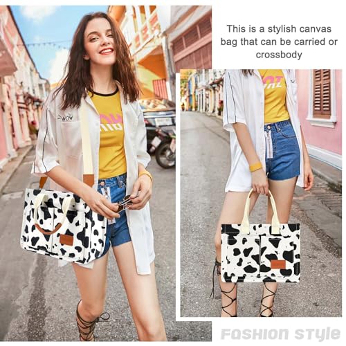 Image of Canvas Tote Bag for Women with Pockets Crossbody Bag Tote Shoulder Handbags Casual Work Bags Everything Tote Bag