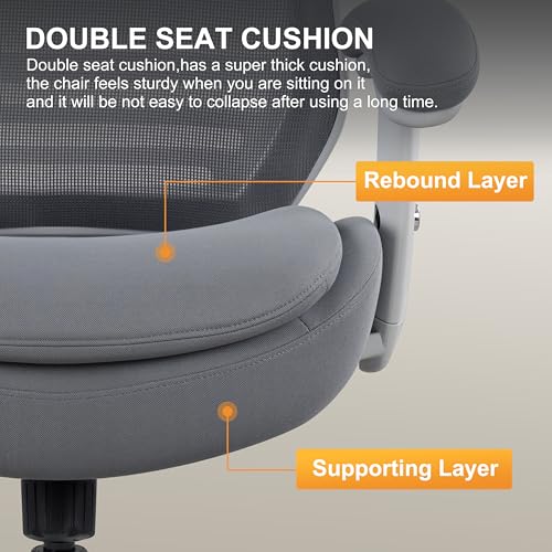 Image of 400lbs Office Drafting Chair Wide Dual Seat Cushion Height Adjustable Armrest for High Standing Desk with Lumbar Support and Enlarged Adjustable Footrest (Light Gray Frame Light Gray Fabric)