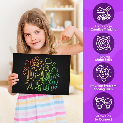 50 piece rainbow scratch paper - 4 wooden styluses included - create rainbow scratch art with this jumbo craft pack