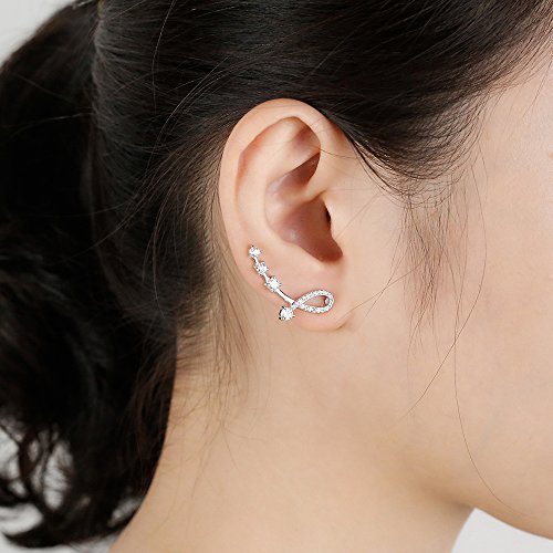 Ear Crawler, Mariafashion Cuff Earrings Sterling Silver Ear Climber Butterfly Diamond Zircon Stud Earrings (Star Ear Cuff) #TOP1