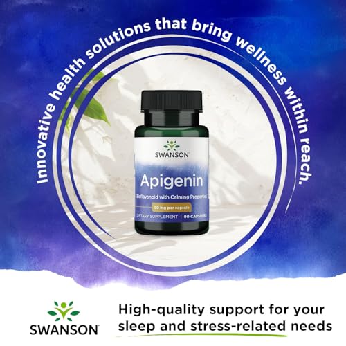 Swanson Apigenin Supplement, 50mg Capsules (90 Count), Helps Promote Sleep, Stress Relief & Overall Men's Health