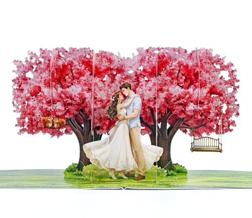 CUTPOPUP Romantic Love Couple under the Tree Pop Up Anniversary Card, Wedding Anniversary Card Pop Up, 3D Valentines Day Cards, Birthday Card For Wife Husband Lover Her Him US8-LO213US