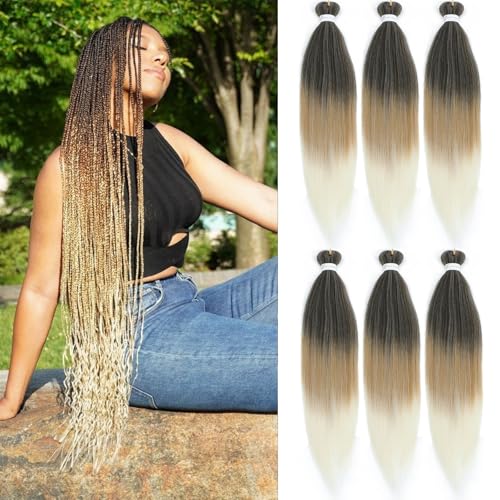 EZ Braid 26 Inch Pre Stretched Braiding Hair 6 Packs Yaki Texture Braiding Hair for Crochet Hair Braids Kanekalon Synthetic Fiber Hot Water Setting Crochet Braiding Hair Extensions(1B/27/613#)