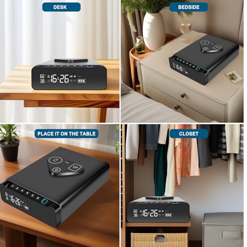 Image of FTOP Biometric Fingerprint Gun Safe, Clock Handgun Safe with 3-in-1 Watch & Phone Wireless Charging, Drawer for Pistols, Cash, Valuables- with Humidity|Temperature| Alarm Clock|Screen (Gunmetal Black)