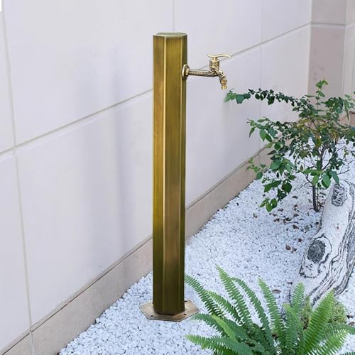Columna de Agua para jardín de Acero Inoxidable para Exteriores con Grifo Retro, Soporte de Manguera Independiente, Poste de Grifo Exterior, Fuente Decorativa para riego y Lavado (Entrada de