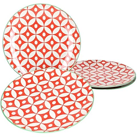Ritzenhoff & Breker Makina rot 4er Set Kuchenteller I Ø 22 cm I 4 Personen I Frühstücksteller, Dessertteller I Retro-Design I Porzellan-Geschirr Cover