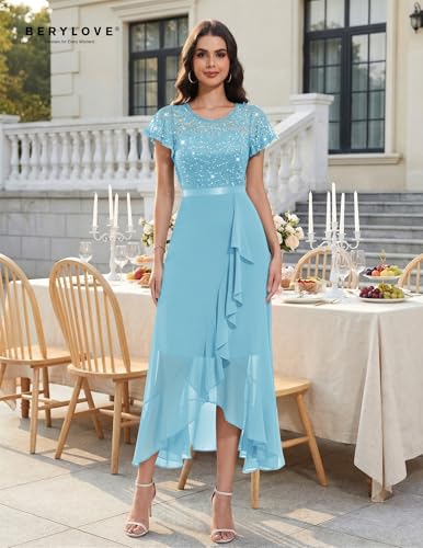 Image of BeryLove Formal Dresses for Women 2026 Wedding Guest with Slit Cocktail Elegant Lace Long Prom Dress