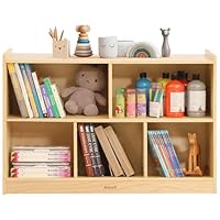 Bateso Toy Storage Organizer, 2-Shelf Montessori Bookshelf, 5-Section Kids Bookshelf, Wooden Storage Cabinet for Classroom, Kids Bookcases and Toddler Toy Shelf for Kids Room, Playroom, Nursery