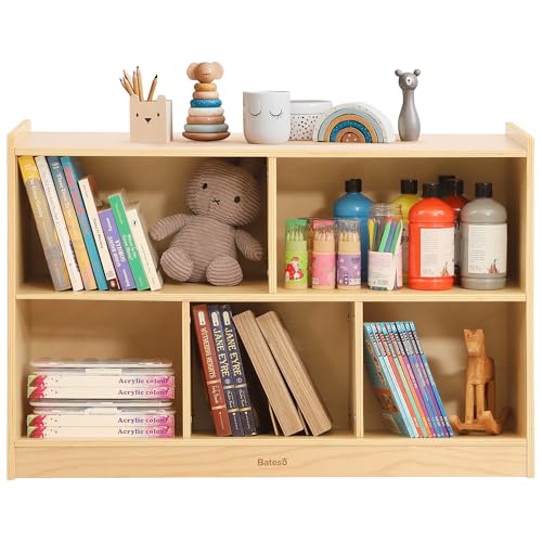 Bateso Toy Storage Organizer for Kids Room, Wooden Kids Bookshelf for Classroom, Cube Storage Organizer for Playroom, 5-Section Montessori Bookshelf & Toy Shelf for Nursery