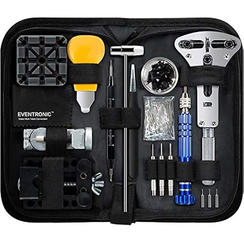 112 PCS Watch Repair Kit, Eventronic Professional Spring Bar Tool Set Watch Band Link Pin Tool Set with Carrying Case Cover