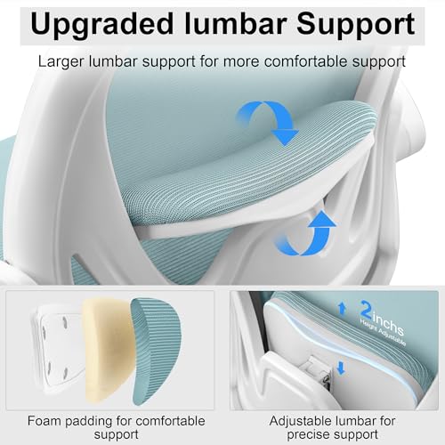 Image of Drafting Chair Tall Office Chair with Flip-up Armrests, Adjustable Height, and Enhanced Lumbar Support - Ergonomic Rolling Stool, Back Support, and Adjustable Foot Rest Ring Light Blue