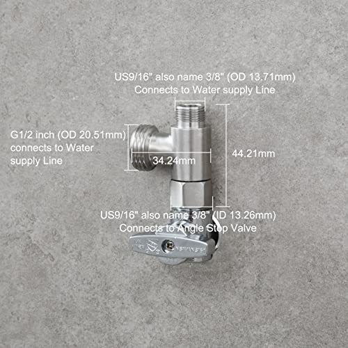 Tecmolog 3-Way 3/8" And 1/2" 3 Way Adapter Tee Connector Stainless Steel 3/8" Water Line T Fitting Brushed Nickel, Sba020B #TOP2