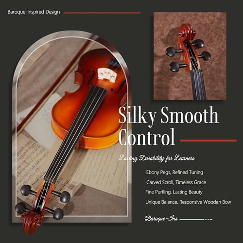 Image of AKLOT Handcrafted Full Size Violin: Solid Wood Matte Fiddle, Acoustic Beginner 4 /4 Violin Kit with Hard Case, Lesson Book, Bow, Shoulder Rest, Extra Strings, Tuner, Fretboard Stickers (VRT-AmiCS)