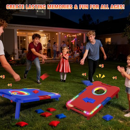 Image of VATOS Portable Cornhole Board Set with LED Lights & Sound Effects, Scoring, Foldable - 2 Boards & 8 Bean Bags for Backyard, Camping, Tailgate Parties, Outdoor Cornhole Games for Kids and Adults Family