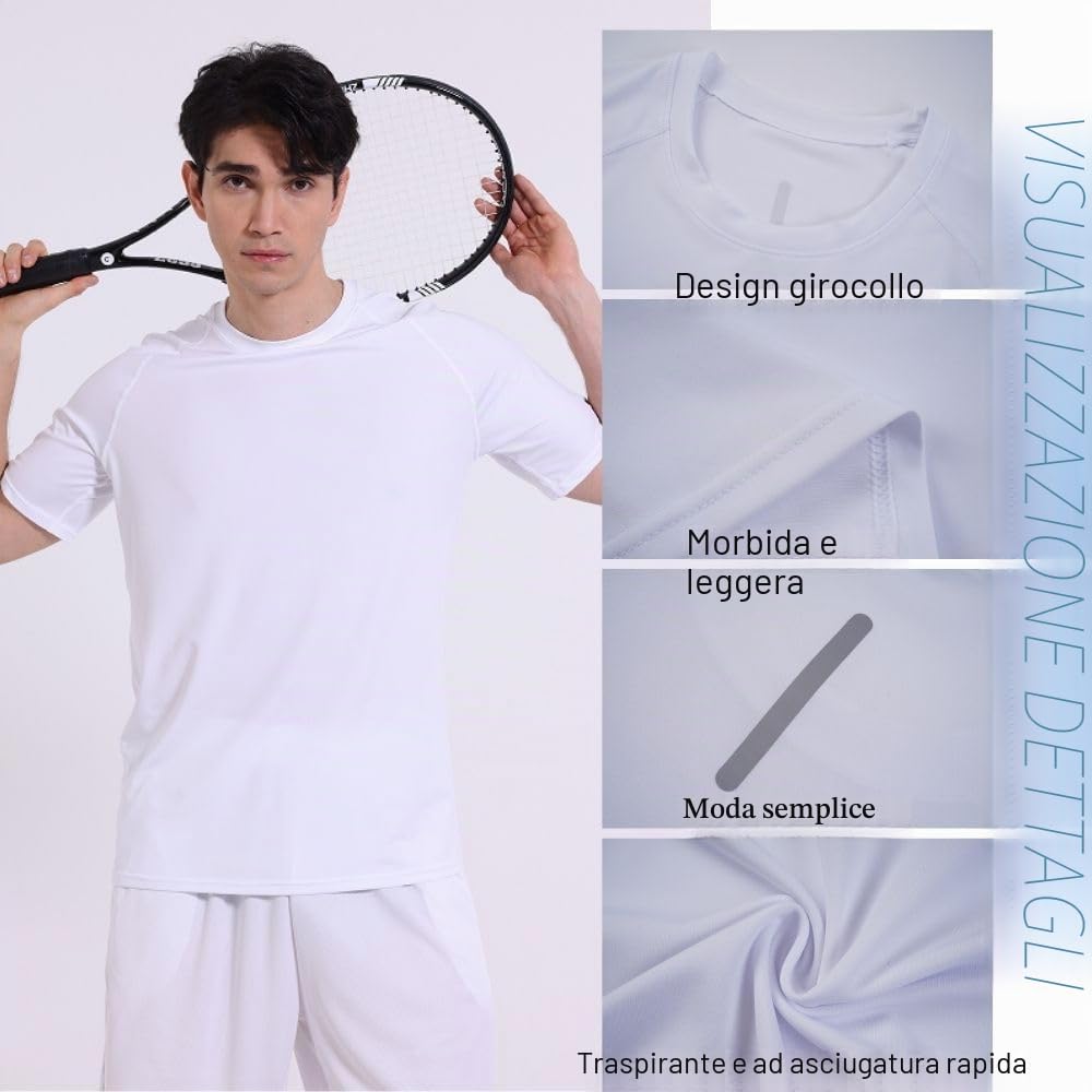 Confezione da 5 magliette sportive da uomo a girocollo, traspiranti e a maniche corte, per palestra, allenamenti, corsa