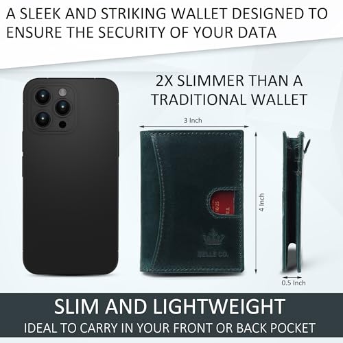 Image of Genuine Leather Bifold RFID Blocking Slim Stylish Credit Debit ATM Card Holder Wallet for Men Women (Bottle Green)