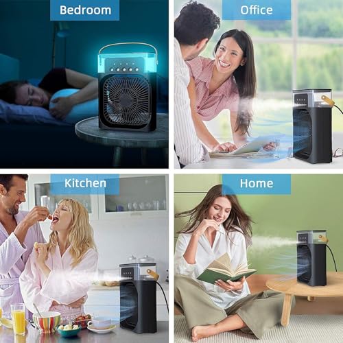 Image of Drumston (15 Years Assured Warranty) Personal Mini Air Cooler Fan with Humidifier Mist, Adjustable Wind Speeds, LED Night Light, USB Powered Portable Desk Cooler for Bedroom Office Study Room (Black)