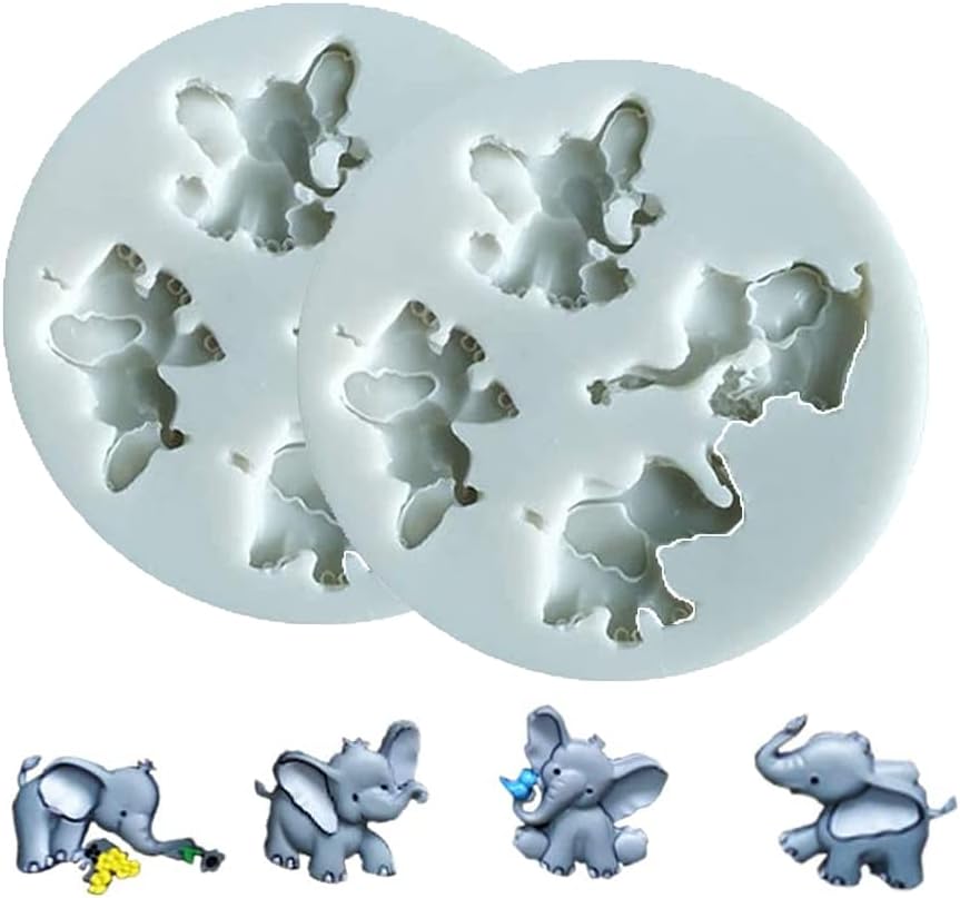 Cestony Cute Elephant Rose Flower Silicone Molds for DIY Cake Chocolate Topper Decoration Pudding Ice Cream Jelly Shots Desserts Crystal Gum Paste Mould Candy Fondant
