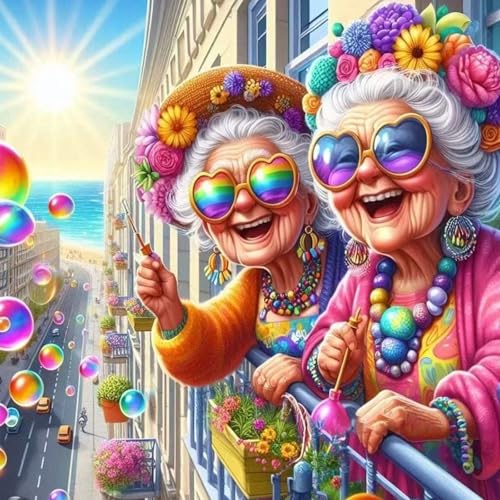 GUMITOON Happy Old Ladies Diamond Art Kits for Adults-Full Drill