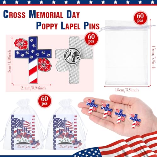 Image of Tondiamo Patriotic Veterans Poppy Lapel Pins Gift Bulk with Memorial Day Thank You Cards Flower Brooch Badge Soldier Souvenir