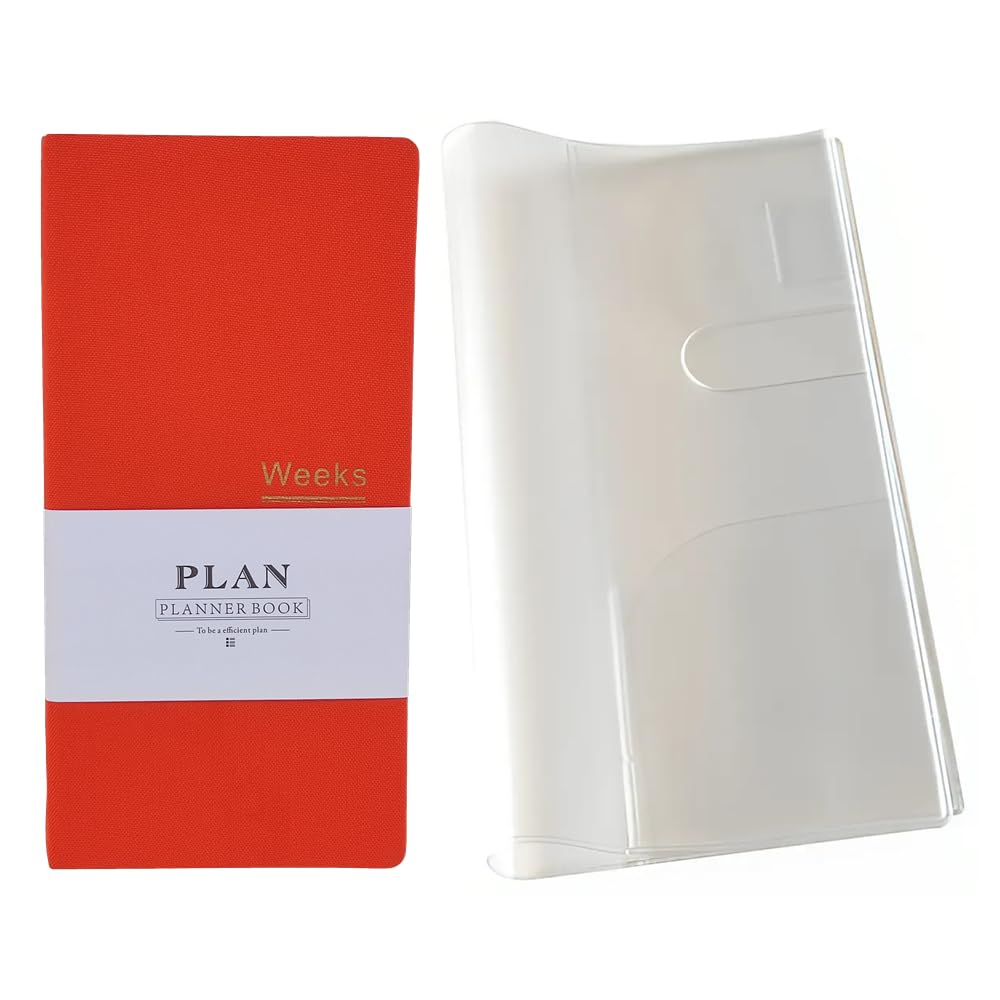 Pocket Monthly Weekly Planner Undated Weekly Planner 144 Pages Notebook Organiser Agenda (orange with cover)