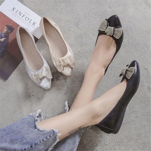 Women's Flats Foldable Ballet Flats Bowknot Pointed Toe Leather Shoes Comfort Light Weight Slip-On Dress Shoes4