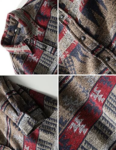 Image of FindThy Men's Brushed Flannel Shirts Ethnic Aztec Print Button Up Lapel Tribal Shirt Jacket Shacket