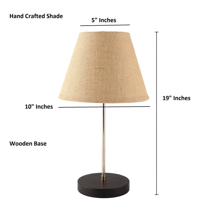 Image of Silver Table Lamp with Handmade Conical Jute Shade, Minimalist Design, for Couple Dinner /Coffee Table /Restaurant /Bedroom, On /Off Switch Long Wire