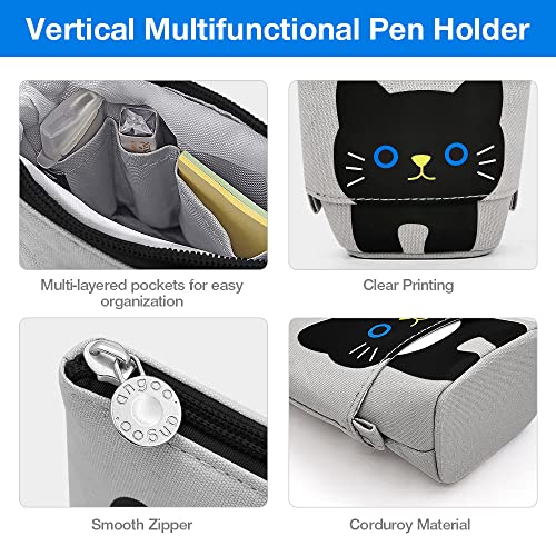 Image of Cat Cute Standing Pencil Case for Kids, Pop Up Pencil Box Makeup Pouch, Stand UP Cartoon Christmas Gift Kids Pen Holder Organizer Cosmetics Bag, Kawaii Stationary (Black Cat)