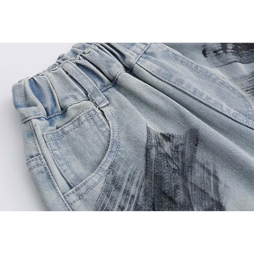 Little Girl Y2k Heart Jeans Heart Embroidery Zipper Fly Aesthetic Baggy Pants Brown Girls Dress Pants Size 14-164