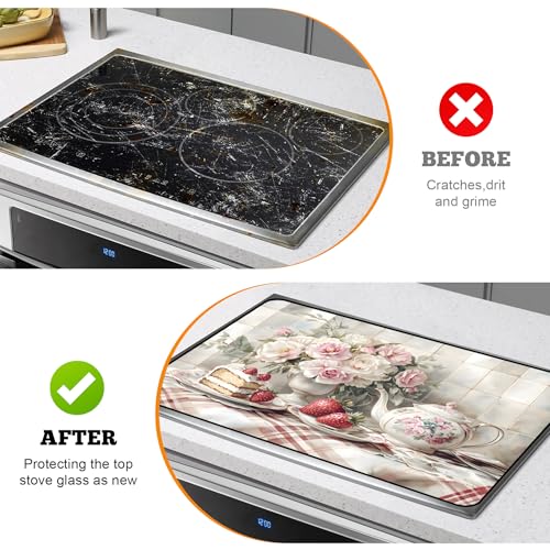 Image of Multi-Design Stove Cover for Glass /Electric Stoves - 3-in-1 Heat-Resistant Protector Mat, Non-Slip Drying Rack 28 inchx20 inch