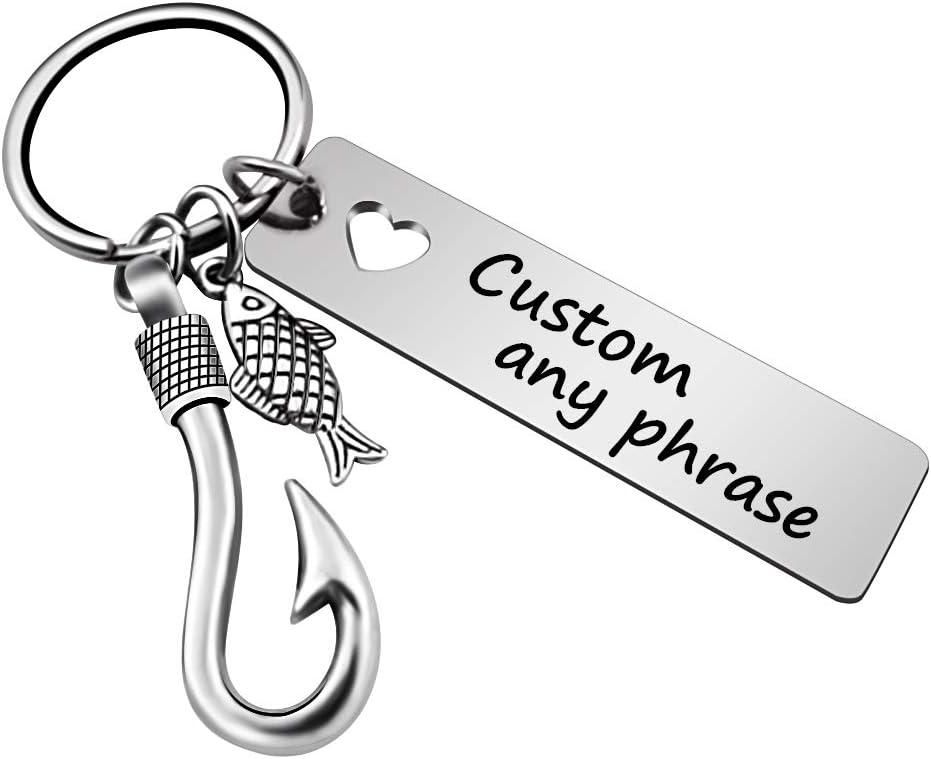 JUPPEFishing Hook Keychain, Engraved Fishhook Lure KeyRing Gift for Father Dad Husband Boyfriend