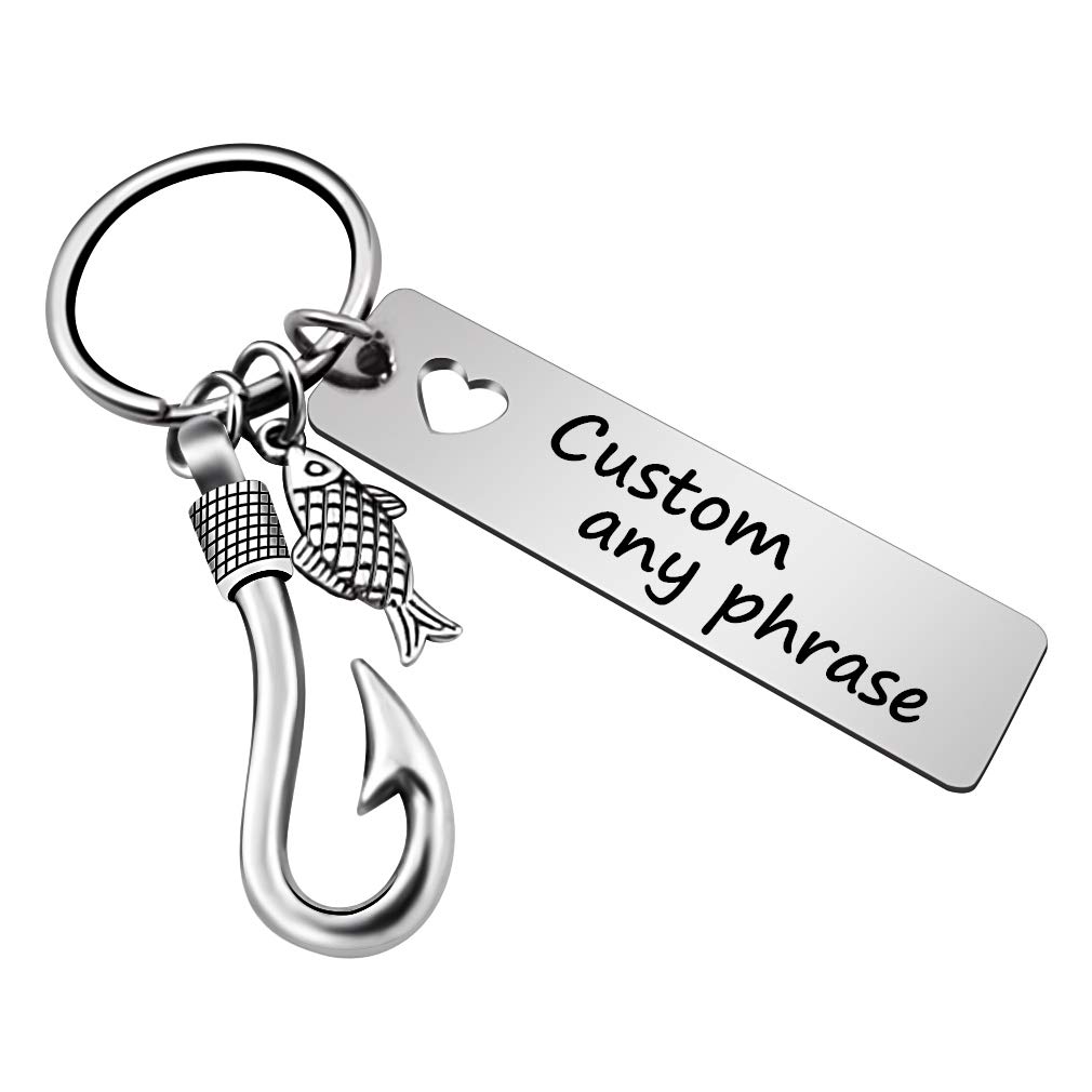 JUPPEFishing Hook Keychain, Engraved Fishhook Lure KeyRing Gift for Father Dad Husband Boyfriend