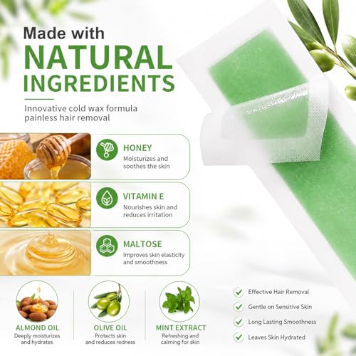 Facial Wax Strips for Women – 98% Natural Cold Wax Strips for Face & Eyebrows, Gentle Hair Removal for Upper Lip, Chin & Peach Fuzz, Hypoallergenic for Sensitive Skin, 40 Strips + 4 Wipes Alternate view