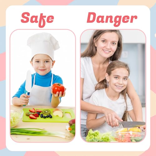 Kaisibum Kindermesser ab 3 jahre,18 Stück Kinder-Küchenmesser-Set zum Schneiden und Kochen von Obst oder Gemüse für Kleinkinder,inklusive Holzmesser Ausstechformen Schneidebrett Schäler