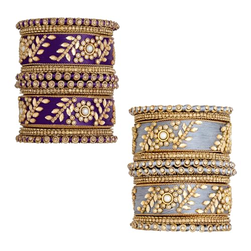 Image of Peora Silk Thread Kundan & Stone Studded Chuda Bangles Set Gift for Women