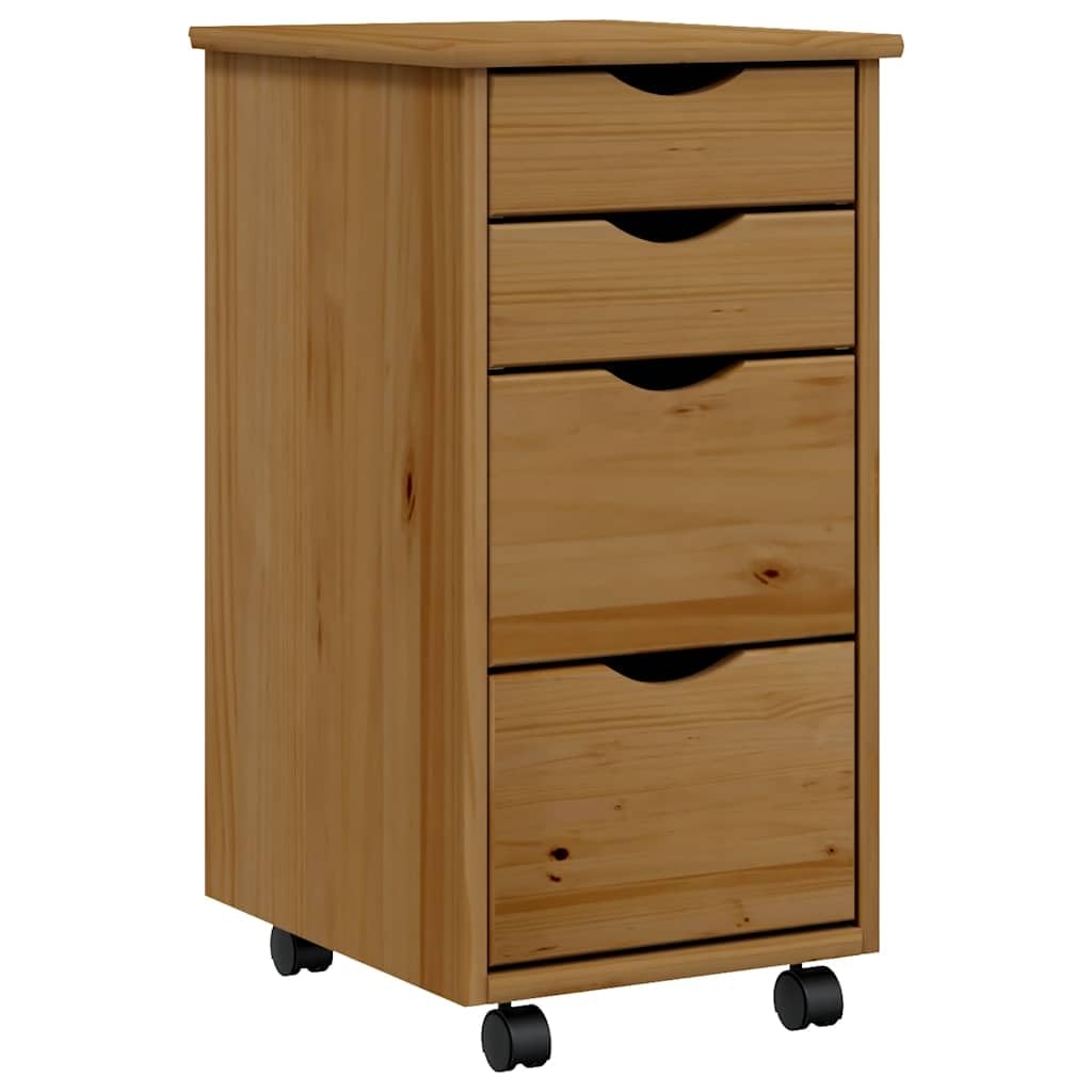 Vidaxl (Honey ) Rolling Cabinet Office Cabinet With Drawers Solid Wood Pine Moss Brown/Grey