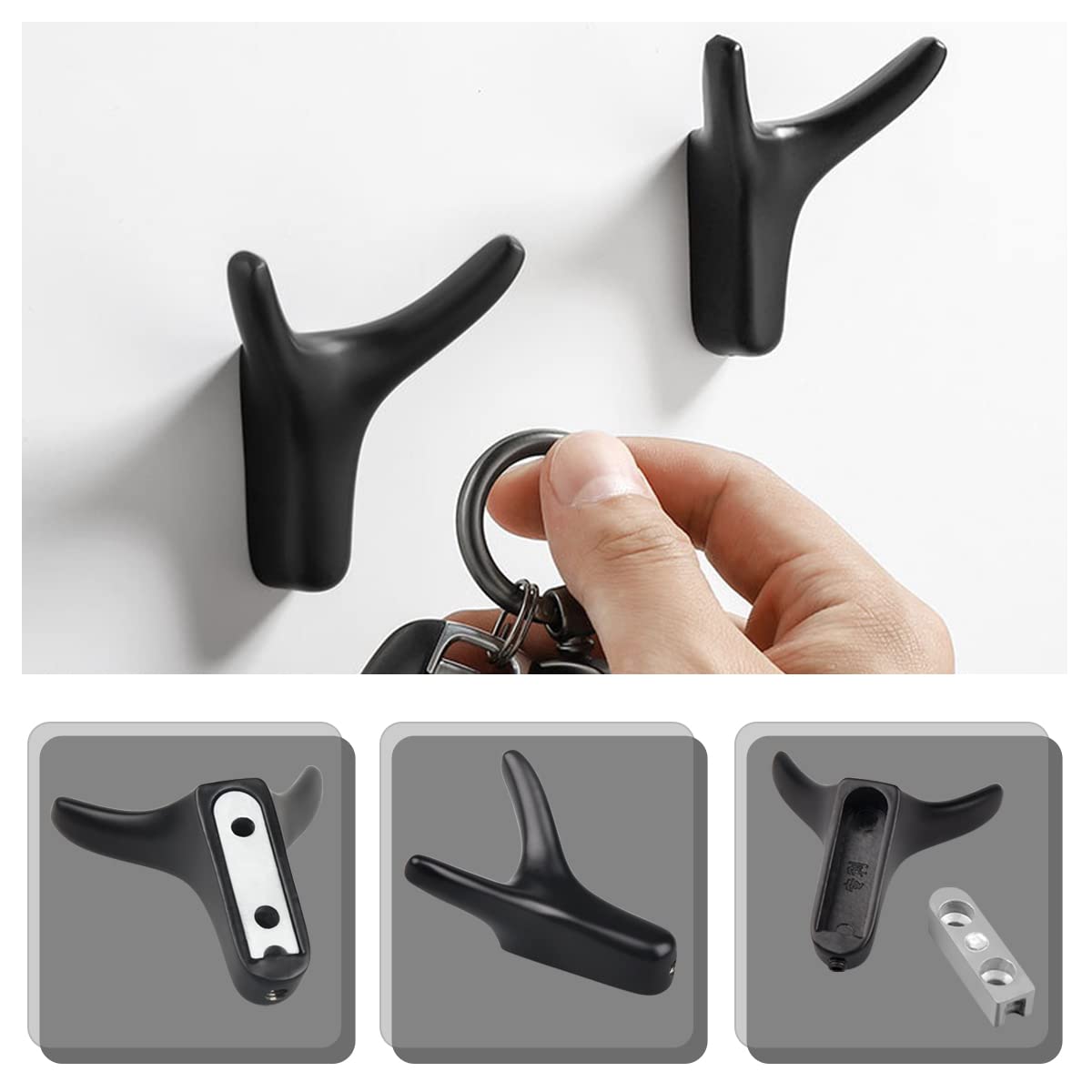 Ganci Da Parete Triangolari Nero - 4 Pezzi, Alluminio, Portata 30lbs Per Asciugamani E Cappotti - Foto 4