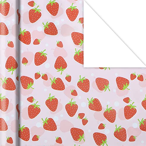 Strawberry Wrapping Paper Happy Birthday Girls Kids 6 Sheets Cute Sweet Strawberries Fruity Design Perfect DIY Gift Wrap Pink Wraping Paper for Birthday Holiday Wedding Baby Shower Christmas