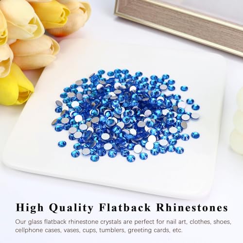 Image of 1440PCS SS4 Crystal Glass Flatback Rhinestones, Round Flat Back Crystal Gems for Nail Art and Craft Clothes, Glue Fix Diamond Stones Capri Blue (1.5-1.7mm)