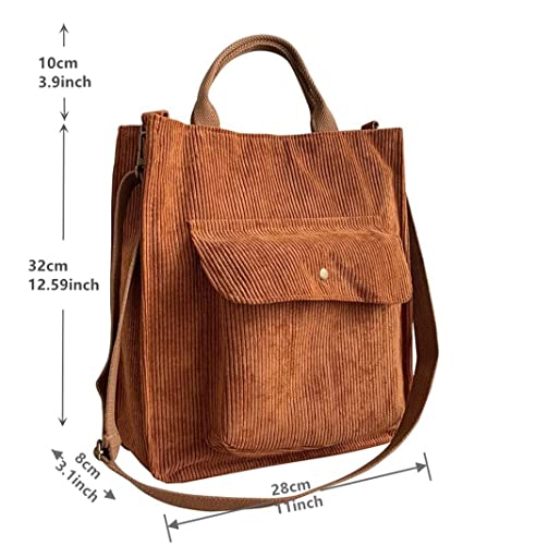 Blueee Checkers Schoudertas voor dames, corduroy, shopper, katoenen tas, dagelijks, groot, casual, voor universiteit… - Image 3