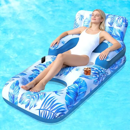 ChlorBlu Matelas Gonflable Piscine Adultes, Bouée Piscine Adulte avec Oreiller et Poignées, Porte-Boisson et Porte-Téléphone, Chaise Fottante de Piscine...