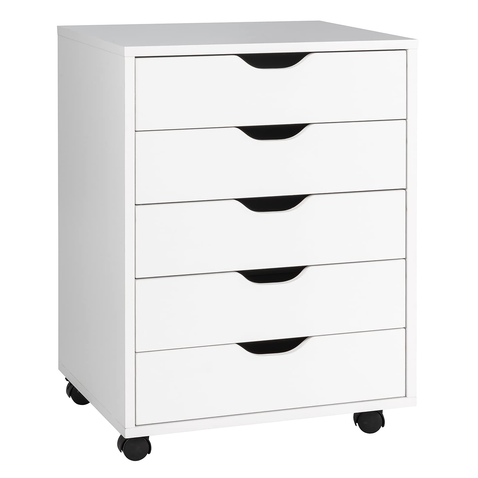5-Drawer File Cabinet, Side Cabinet File Pedestal w/ 4 Castors, Wood Under Desk Drawer, Storage Cabinet Organiser, Compact Chest of Drawers Dresser, Mobile File Cabinets for Home Office, White