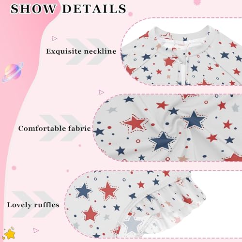 July 4th Independence Day Star Girls Long Sleeve Rashguard Swimsuit UV Protection One-Piece Swimwear B04045734