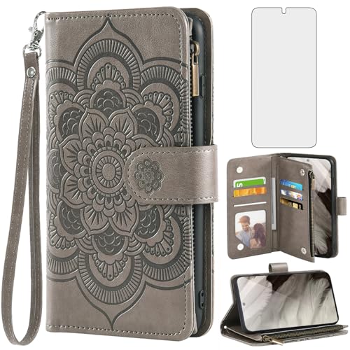 Étui portefeuille Google Pixel 8 Asuwish en cuir avec porte-cartes et verre trempé