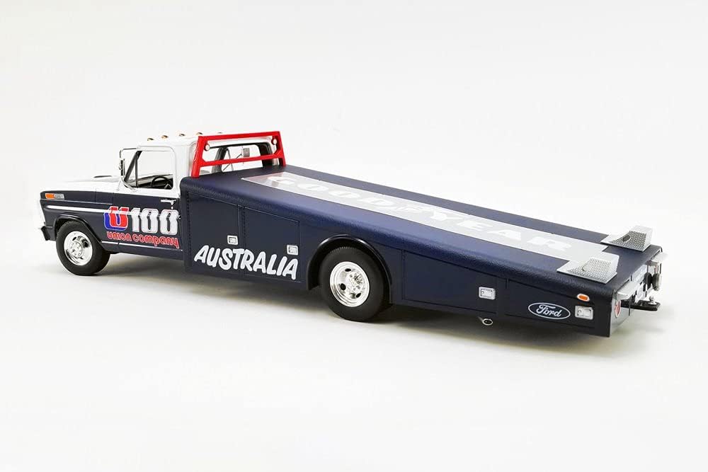 ModelToyCars 1970 Ford F-350 Ramp Truck - U100 Allan Moffat, Blue and White - Acme A1801406 - 1/18 Scale Diecast Model Toy Car