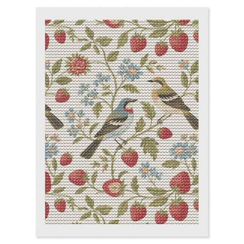 Toile diamant oiseaux fraises pour débuter facilement l'art mural