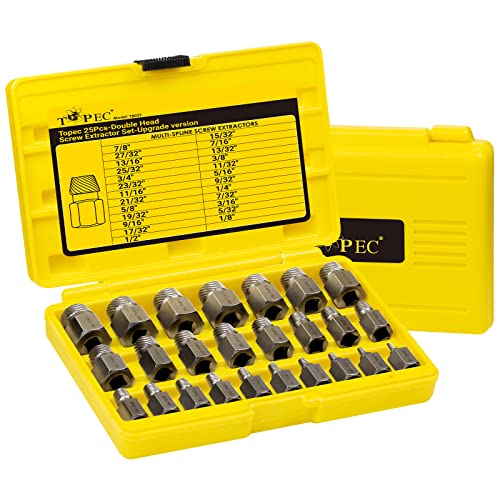 Topec 25Pcs-Double Head Screw Extractor Set, Newest Version 3/8” Drive 2-In-1 Functional Easy Out Bolt Extractor Set, Premium High Carbon Steel Rounded Bolt Remover #TOP3