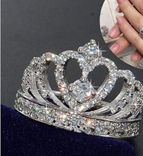 Crown 925 Silver White Sapphire Queen Ring Engagement Rings for Women Eternity Heart-Shaped Promise Ring Zircon Jewelry Size 5-11