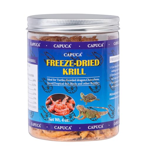 capuca Freeze-Dried Krill Jumbo Shrimp - High Protein Natural Reptile Food for Turtles Bearded Dragons Tropical Fish & Amphibians(4oz)